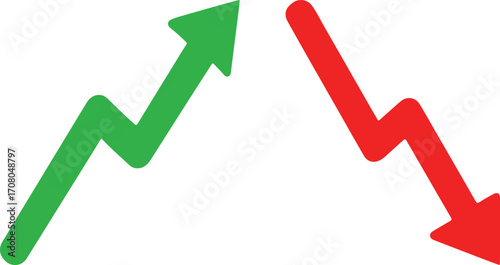 Green Upward and Red Downward Arrows: Business Growth, Decline, and Market Trends