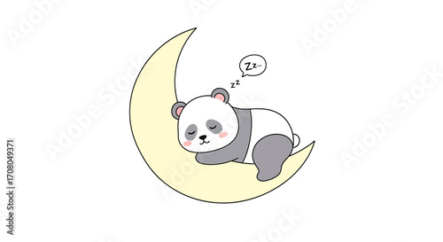 Cute cartoon panda sleeping on a crescent moon, , representing dreams, rest, and peaceful sleep