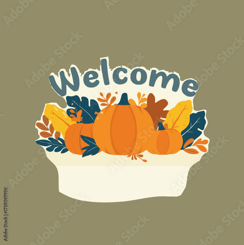 Vector design of A vibrant and modern flat design illustration for a greeting card, specifically created to welcome the month of October