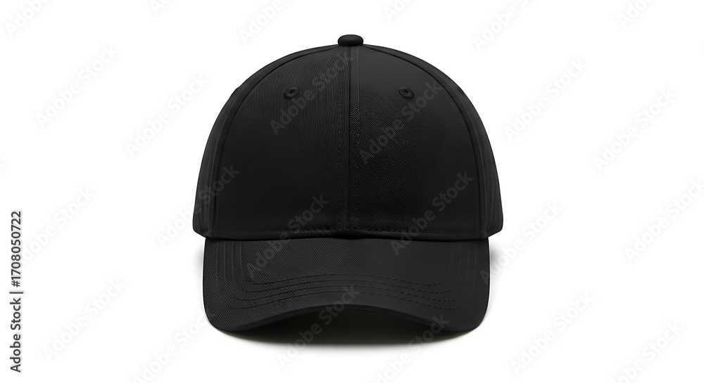 Fototapeta premium Black baseball cap isolated on white background in front view studio shot