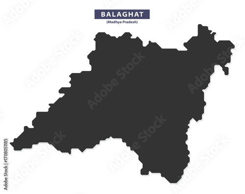 Balaghat district map silhouette vector for geographic infographics, travel guides, and classroom posters, clean black outline on white background