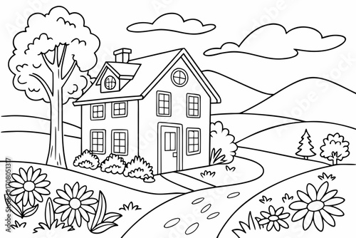 House and nature model black vector