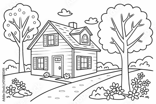 House and nature model black vector