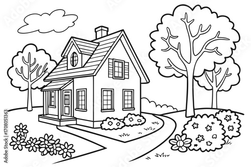 House and nature model black vector