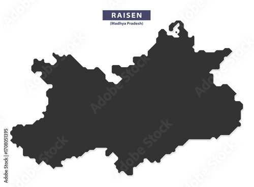 Raisen district map silhouette vector for classroom geography, travel guides, and infographic design, clean black outline isolated on white background