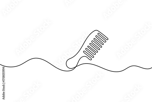 Continuous one line drawing of hair comb minimalist outline isolated vector illustration on back and white background

