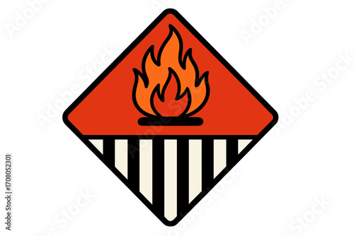 Flammable solid sign, class 4 hazard symbol. Vector illustration of a warning placard for dangerous goods. Safety icon for hazardous materials transportation. Danger label.
