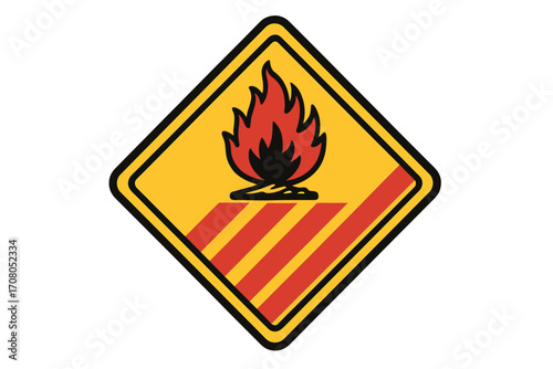 Flammable solid hazard warning sign vector. Combustible material safety symbol. Danger flame icon for transportation placard. GHS label for dangerous goods. Fire risk.