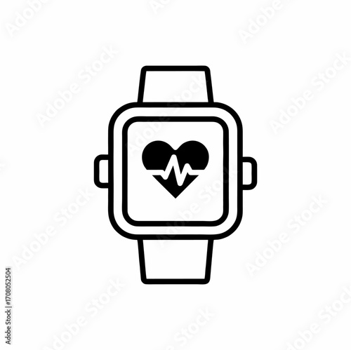 Vector icon of a wearable health monitor watch that displays heart rate.