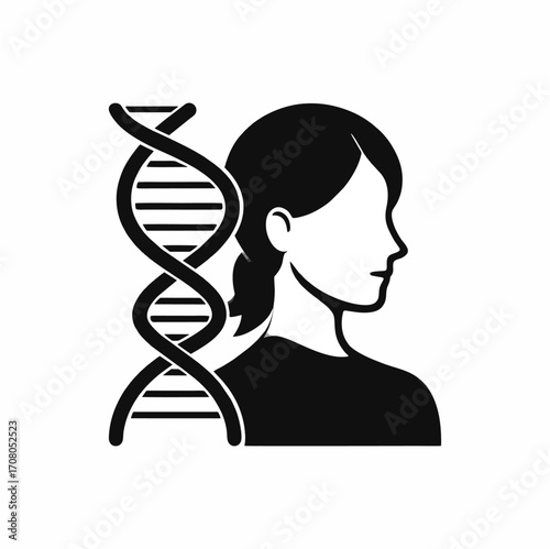 Vector icon of a DNA double helix with a user silhouette overlay.