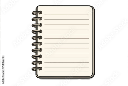 Realistic notebook mockup vector. Empty lined paper on a spiral notepad for notes or memos. Office and school supply for education, journaling, or diary. Blank page concept.