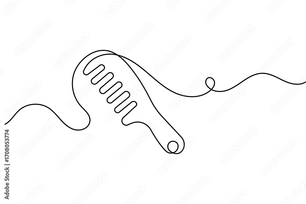 Obraz premium Continuous one line drawing of hair comb minimalist outline isolated vector illustration on back and white background 