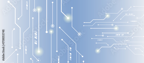Abstract digital background with glowing circuit lines on a blue gradient, symbolizing technology, electronics, innovation, and modern connectivity. For high-tech presentation.