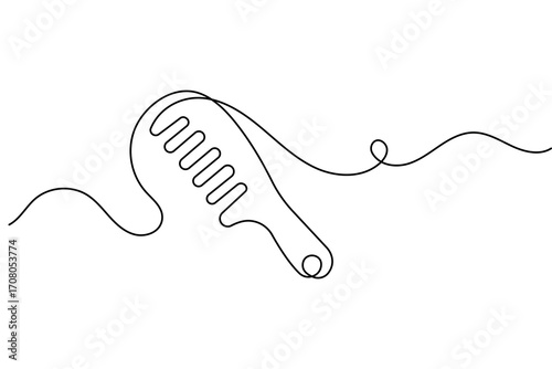 Continuous one line drawing of hair comb minimalist outline isolated vector illustration on back and white background
