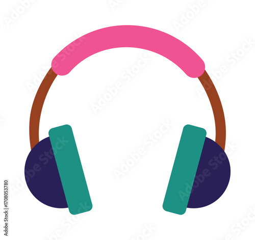 Colorful Headphones Icon for Music and Audio. A flat illustration for listening to podcasts, songs, and gaming.