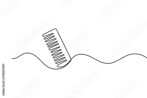 Continuous one line drawing of hair comb minimalist outline isolated vector illustration on back and white background
