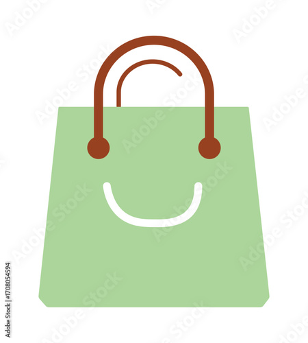 Happy Shopping Bag Icon with Smiley Face. A cute flat illustration for customer satisfaction, retail sales, and positive buying experiences.