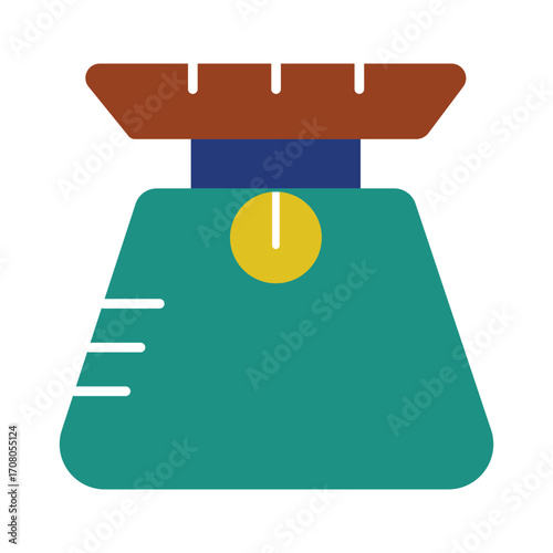 Kitchen Weighing Scale Icon for Cooking and Baking. Flat illustration for measuring food ingredients, diet, and nutrition.