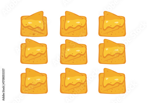 Cartoon Illustration of Square Crackers Topped with Cheese.