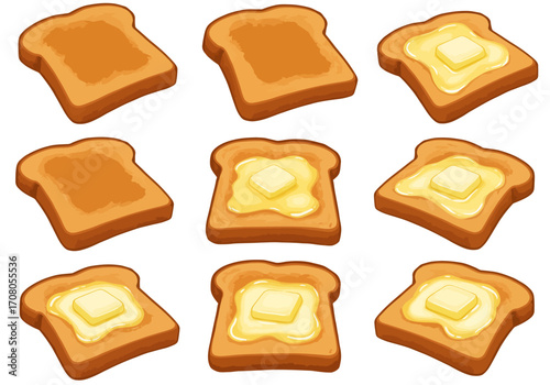 Cartoon Toast Slices with and without Butter Breakfast Food.
