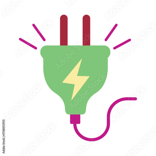 Green Energy and Power Connection Symbol. A vibrant graphic of an electrical plug for eco-friendly technology and charging concepts.