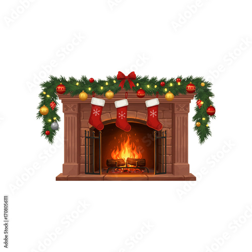 fireplace with christmas decorations