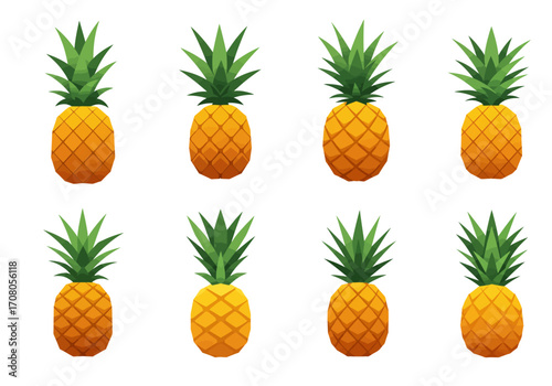 Pattern of Stylized Pineapples with Green Leaves and Textured Skin 1.