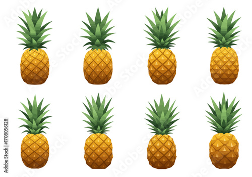 Pattern of Stylized Pineapples with Green Leaves and Textured Skin.