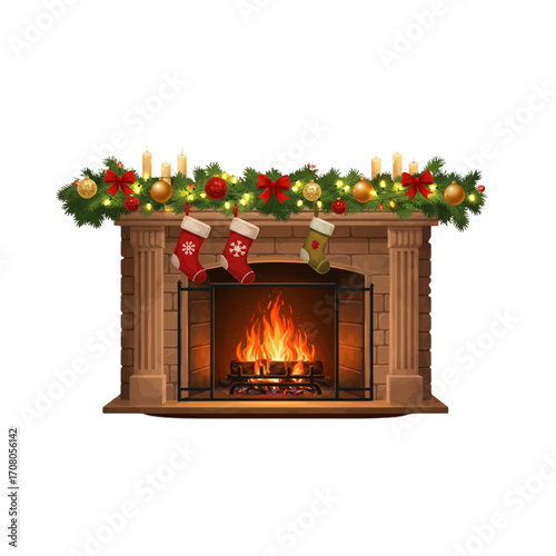 fireplace with christmas decorations