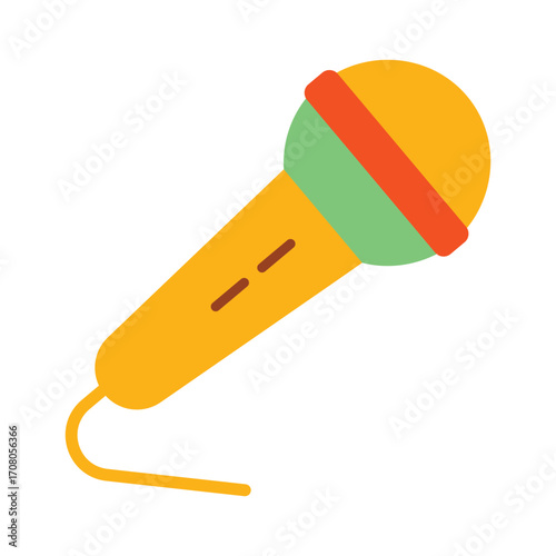 Colorful Microphone Icon for Music and Performance. Flat illustration for singing, karaoke, podcasting, and audio recording.