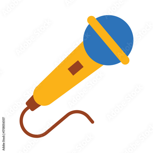 Colorful Microphone Icon for Music and Performance. A flat illustration for singing, karaoke, podcasting, and live events.