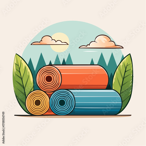 Three Rolled Camping Mats In Front Of Forest At Daytime