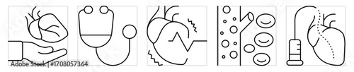 Cardiology icons set. Vector editable stroke.