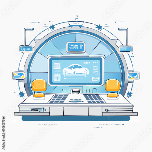 Futuristic Car Design Studio With Blue Interface