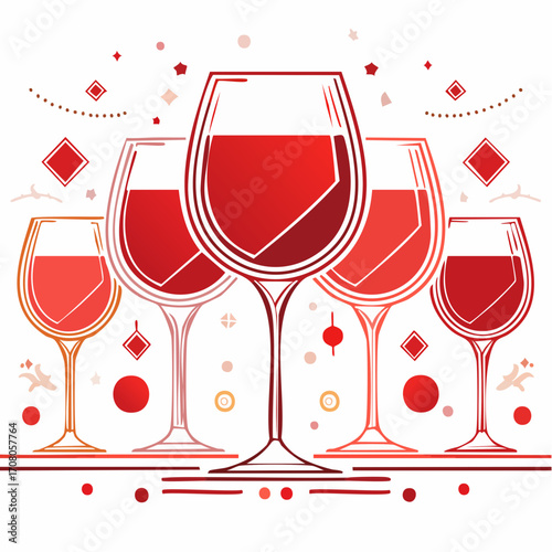 Five Wine Glasses Red Wine Shades Festive Celebration
