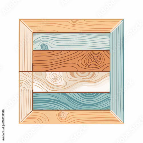 Square Wooden Frame With Colorful Horizontal Wooden Planks