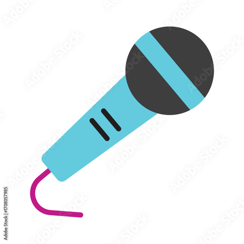 Vibrant Microphone Icon for Music and Podcasting. A colorful flat illustration for singing, audio recording, and live performance.