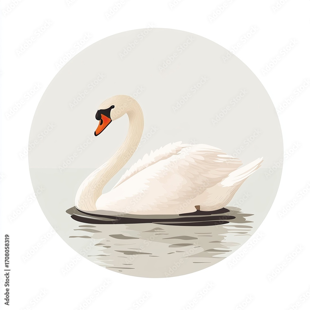 Fototapeta premium cute white swan on the water with grey round background walldecor