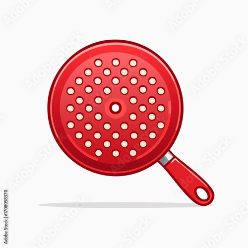 Red Colander With White Holes And Red Handle