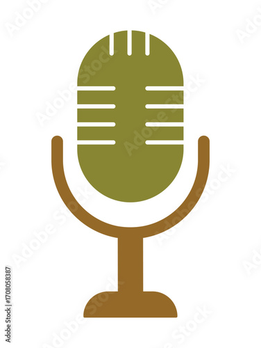 Vintage Studio Microphone Icon for Podcasting and Broadcasting. A retro flat graphic for audio recording, radio, and interviews.