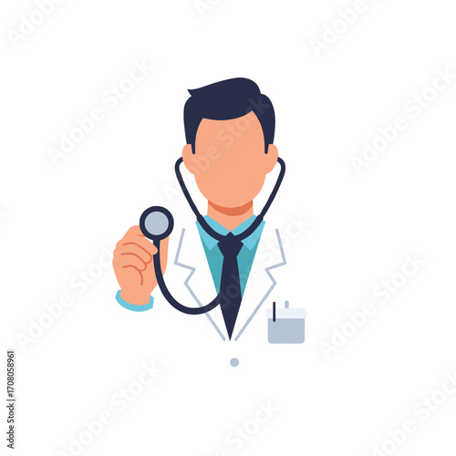 Male doctor holding stethoscope in medical uniform on white background  