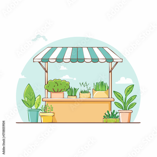 Outdoor Plant Shop With Green White Awning Pixel Art