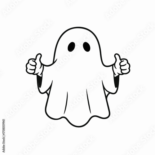 A cartoon ghost giving two thumbs up with a friendly expression.