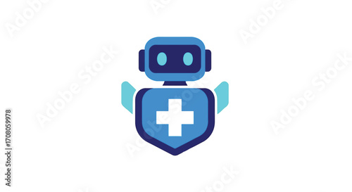 Vector illustration of medical robot with shield modern healthcare technology, artificial intelligence, and telemedicine concept design