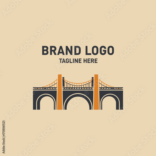 A modern, stylized bridge logo featuring arches, prominent towers, and suspension cables, set against a light background.