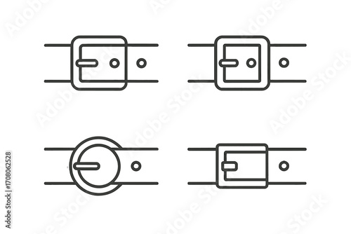 Minimalist belt icon set. Line art collection of buckles and straps. Vector graphic illustration for web design, ui, ux. Simple outline symbol pack for fashion accessories.