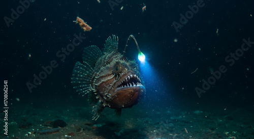 Deep Sea Anglerfish Bioluminescent Predator in Dark Ocean