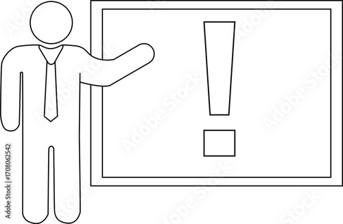 presentation person icon and exclamation mark icon with white background