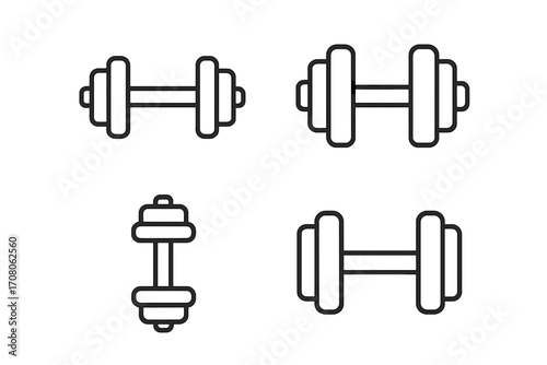 Dumbbell line icon set for fitness and gym workout. Vector illustration of weightlifting and bodybuilding equipment. Simple outline graphic for strength training exercise design.