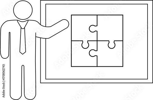 presentation person icon and puzzle icon with white background